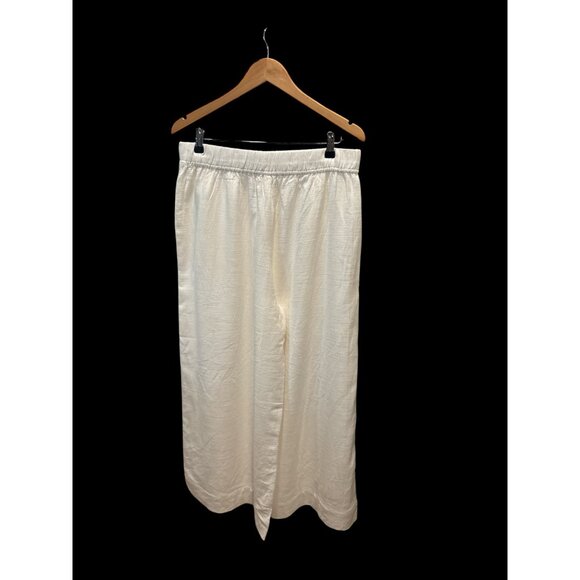 Tribe Alive Cotton Wide Leg Culotte Pants Cream Elastic Waist Cropped Med - Picture 4 of 10